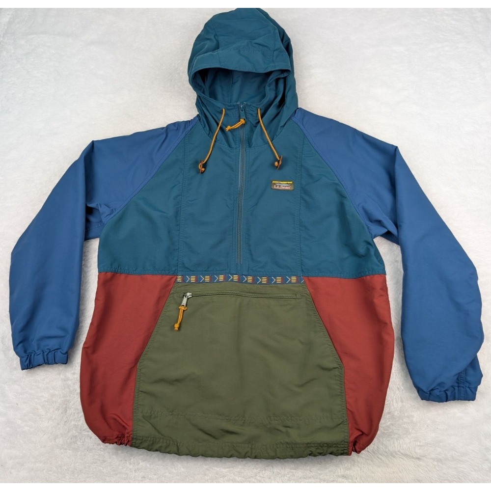 LL Bean Hoodie Women's XL Mountain Anorak Jacket Colorblock Windbreaker Pullover